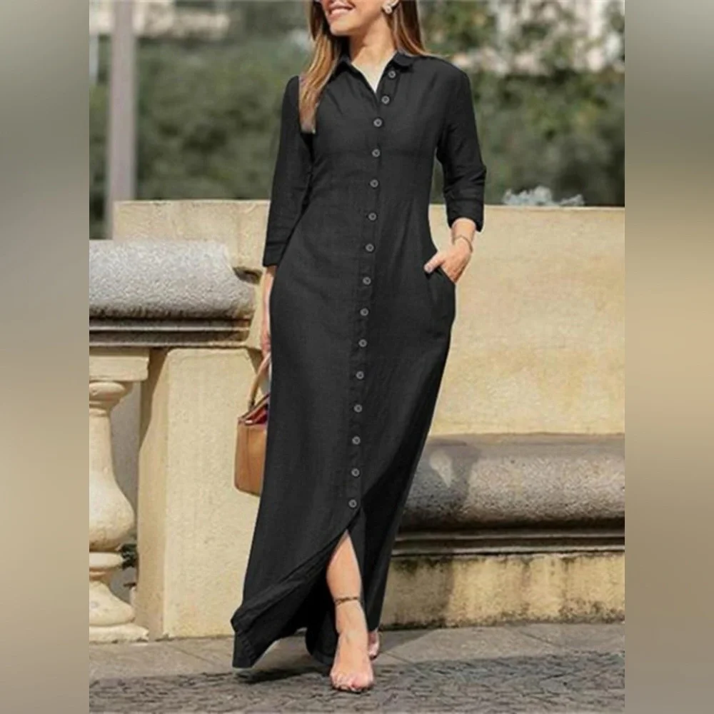 Full Size Button-Down Maxi Denim Dress Plus Size